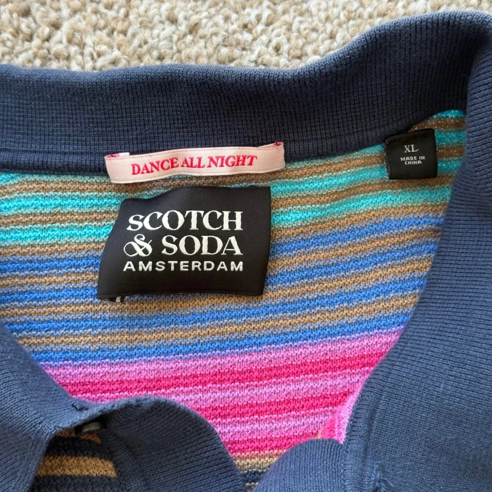 Scotch & Soda Polo Shirt Men XL Multi Color Striped Organic Cotton Knit Top